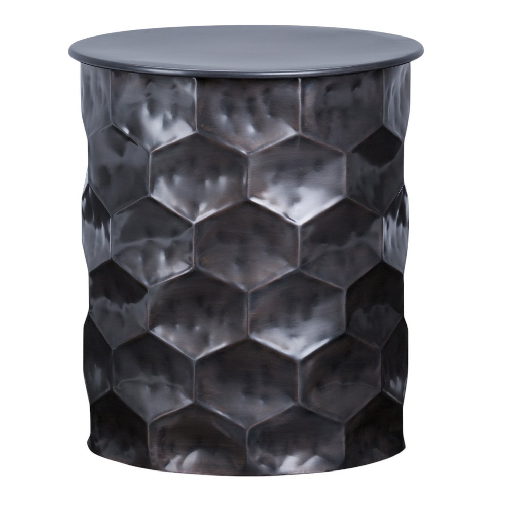 20" Antiqued Bronze Distressed Iron Round Drum End Table