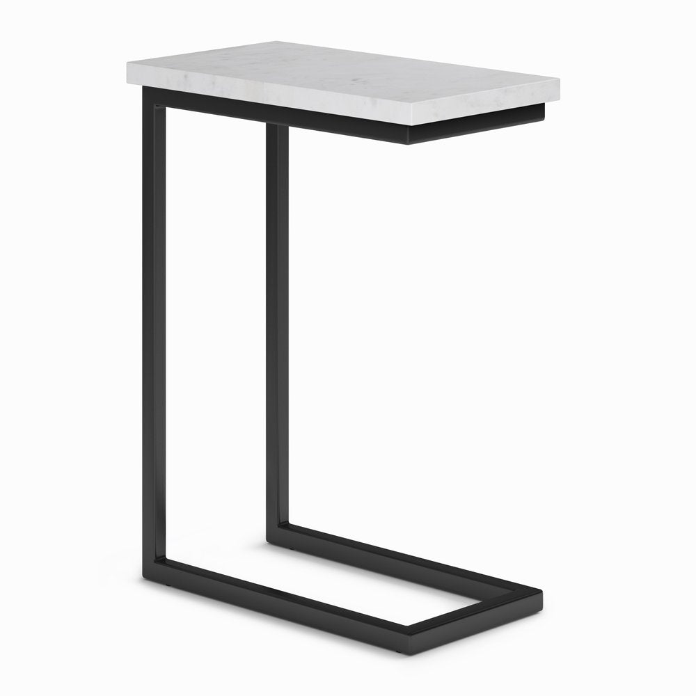 24" White and Black Marble and Iron End Table