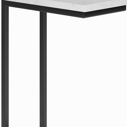 24" White and Black Marble and Iron End Table