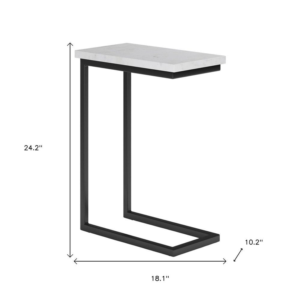 24" White and Black Marble and Iron End Table