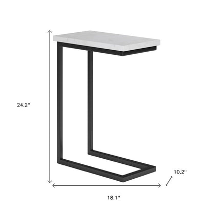 24" White and Black Marble and Iron End Table