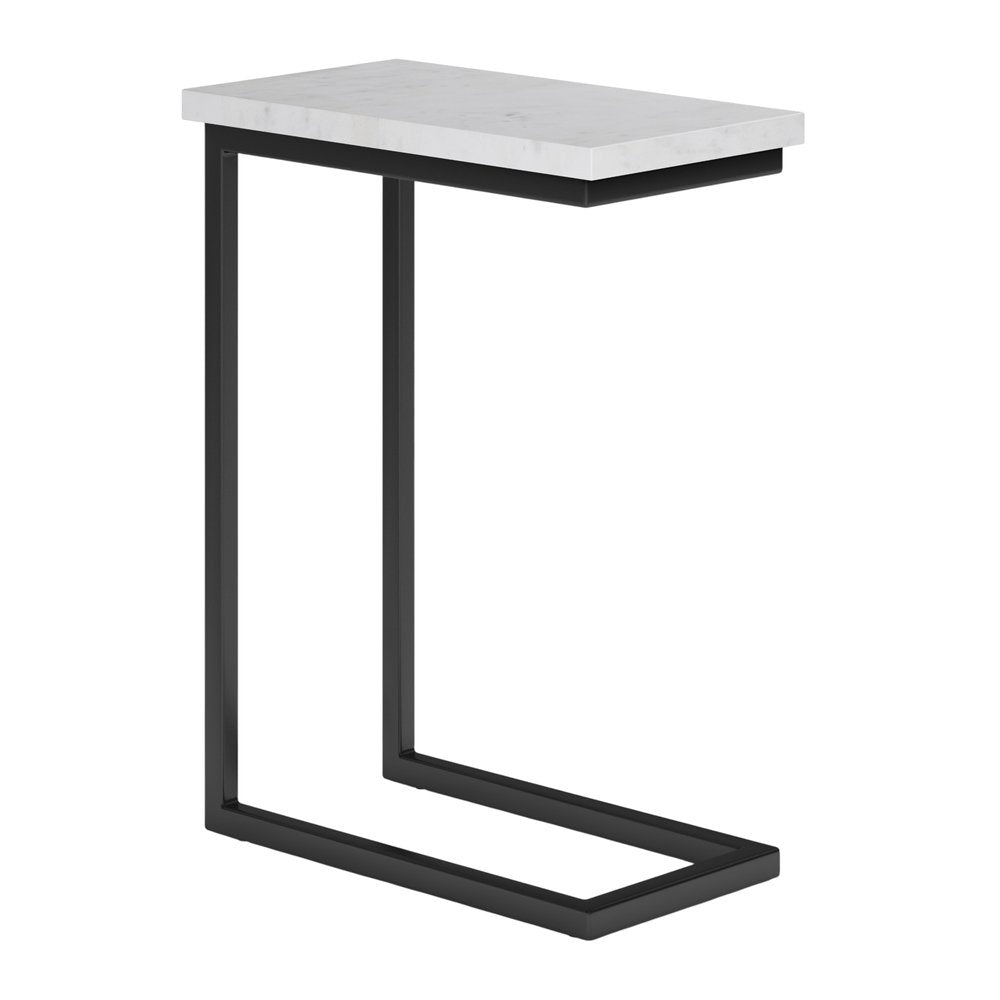 24" White and Black Marble and Iron End Table