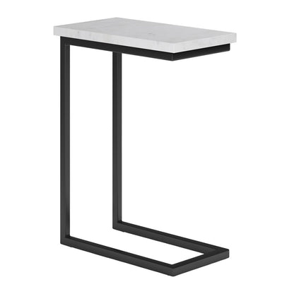 24" White and Black Marble and Iron End Table