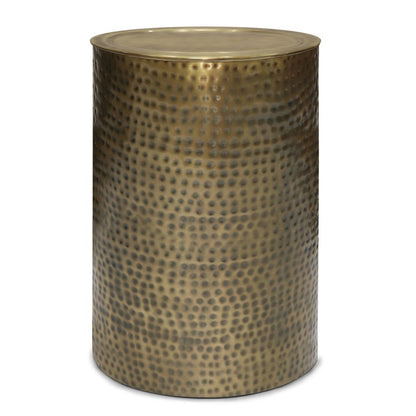 21" Antiqued Gold Distressed Iron Round Drum End Table