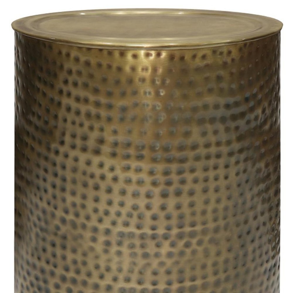 21" Antiqued Gold Distressed Iron Round Drum End Table