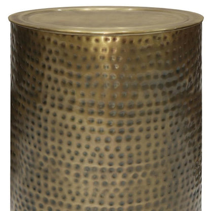21" Antiqued Gold Distressed Iron Round Drum End Table