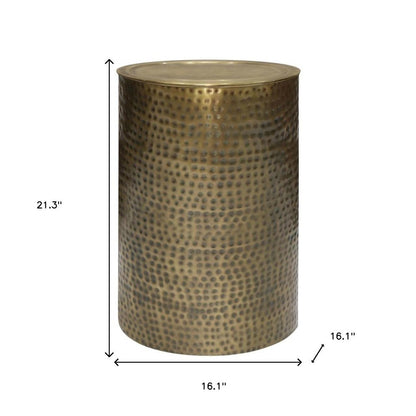 21" Antiqued Gold Distressed Iron Round Drum End Table