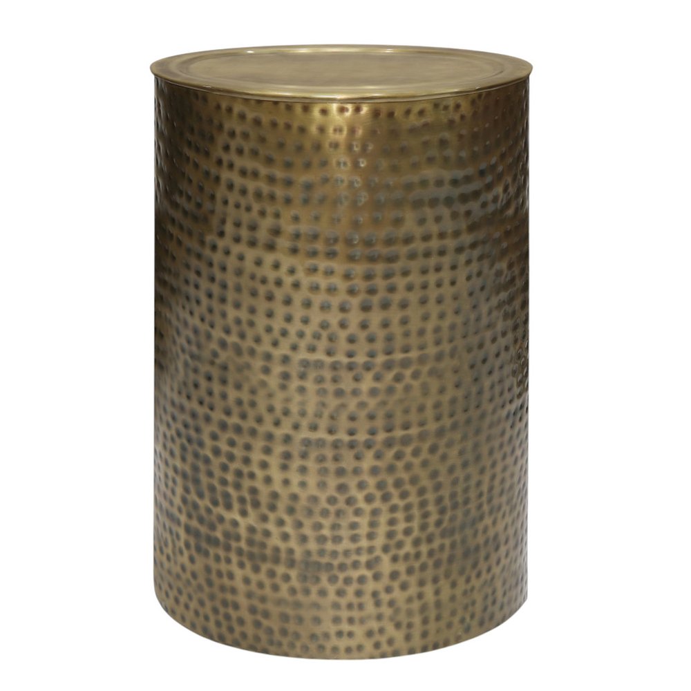 21" Antiqued Gold Distressed Iron Round Drum End Table