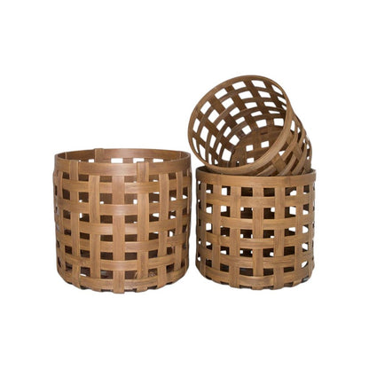 Set of Three Brown Solid Wood Basket