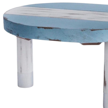 10" Blue And White Solid Wood Handmade Round Riser