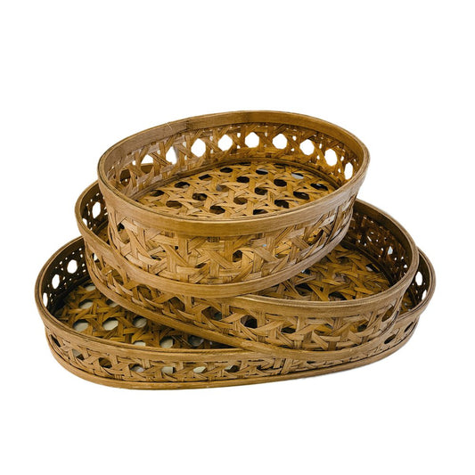 Set of Three Brown Solid Wood Basket