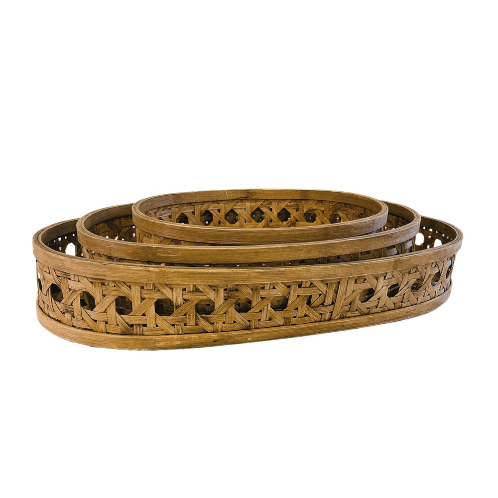 Set of Three Brown Solid Wood Basket