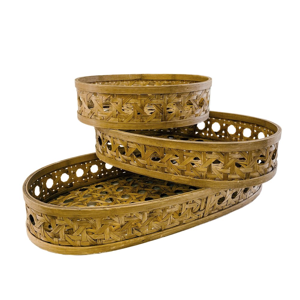 Set of Three Brown Solid Wood Basket