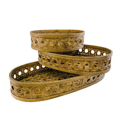 Set of Three Brown Solid Wood Basket