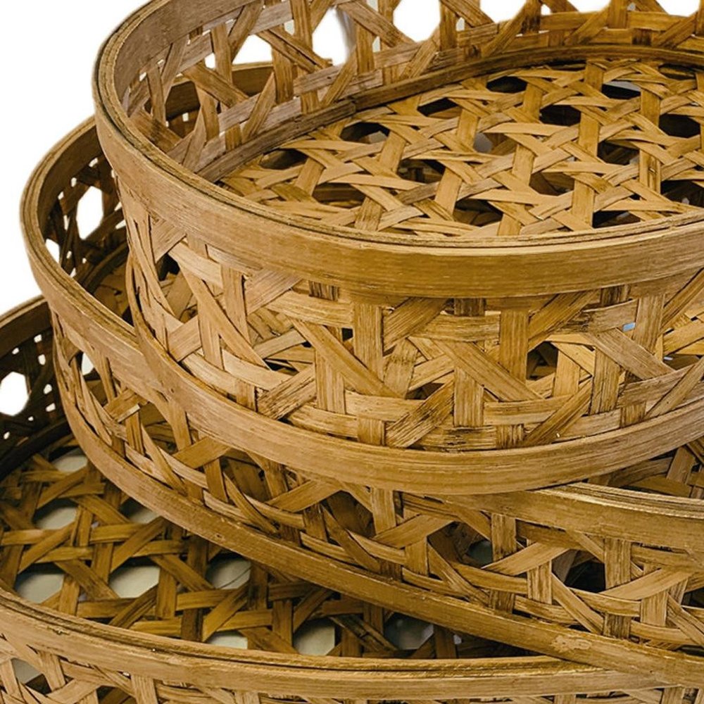 Set of Three Brown Solid Wood Basket
