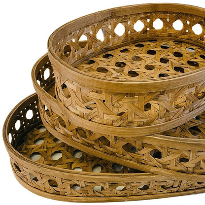 Set of Three Brown Solid Wood Basket