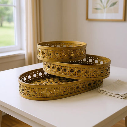 Set of Three Brown Solid Wood Basket