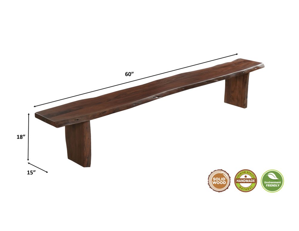 60" Brown Solid Wood Solid Wood Live Edge Dining Bench