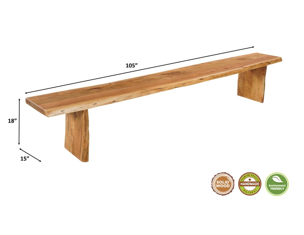 105" Natural Solid Wood Live Edge Dining Bench