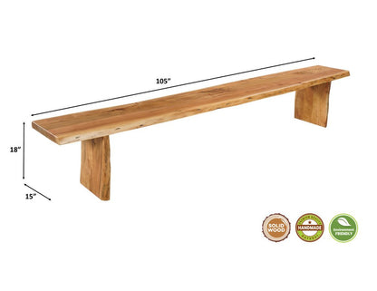 105" Natural Solid Wood Live Edge Dining Bench