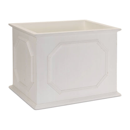 Set of Three White Wood Geometric Rectangular Planter Boxes
