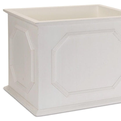 Set of Three White Wood Geometric Rectangular Planter Boxes