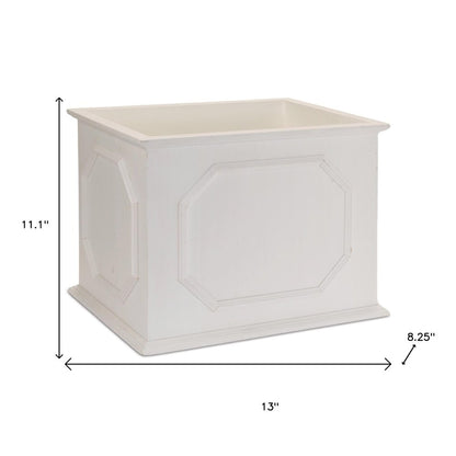 Set of Three White Wood Geometric Rectangular Planter Boxes