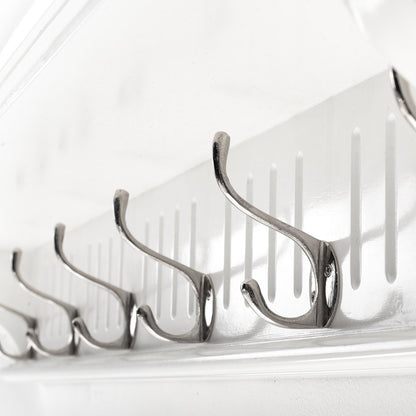 39" White Solid Wood Six Hook Wall Mount Coat Rack