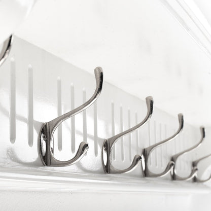 39" White Solid Wood Six Hook Wall Mount Coat Rack