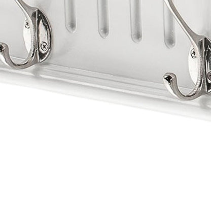28" White Solid Wood Four Hook Wall Mount Coat Rack