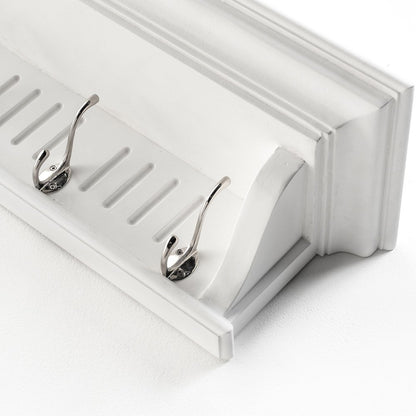 51" White Solid Wood Eight Hook Wall Mount Coat Rack