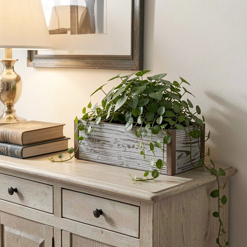 Gray Wood 98 Ounce Rectangular Distressed Planter Box