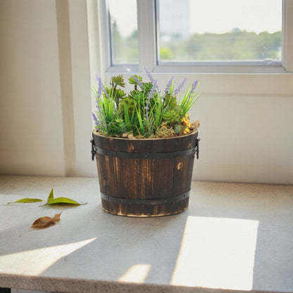 Brown Wood And Metal 400 Ounce Round Distressed Planter Box