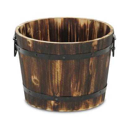 Brown Wood And Metal 400 Ounce Round Distressed Planter Box