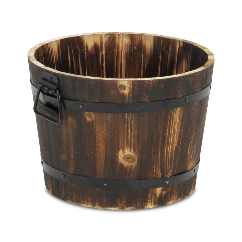 Brown Wood And Metal 400 Ounce Round Distressed Planter Box