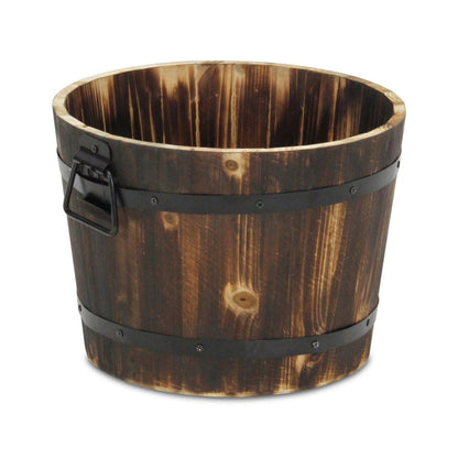 Brown Wood And Metal 400 Ounce Round Distressed Planter Box