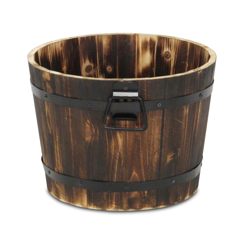 Brown Wood And Metal 400 Ounce Round Distressed Planter Box