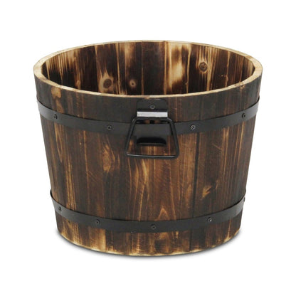 Brown Wood And Metal 400 Ounce Round Distressed Planter Box