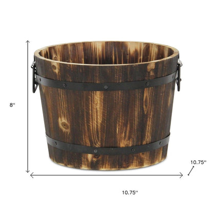 Brown Wood And Metal 400 Ounce Round Distressed Planter Box