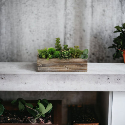 Brown Wood 200 Ounce Rectangular Distressed Planter Box
