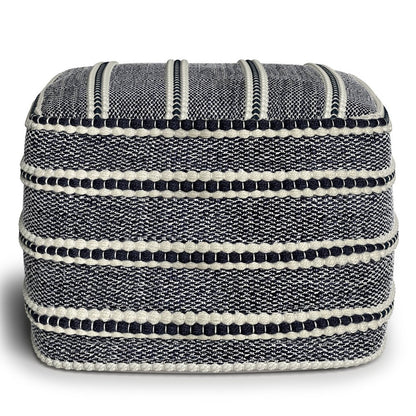 18" Navy Blue And White Polyester Outdoor Pouf Ottoman