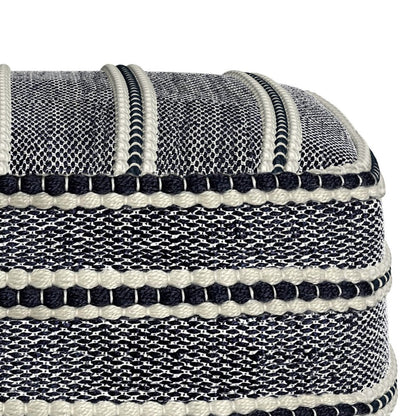 18" Navy Blue And White Polyester Outdoor Pouf Ottoman