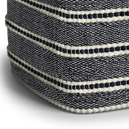 18" Navy Blue And White Polyester Outdoor Pouf Ottoman