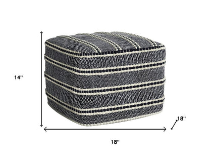 18" Navy Blue And White Polyester Outdoor Pouf Ottoman