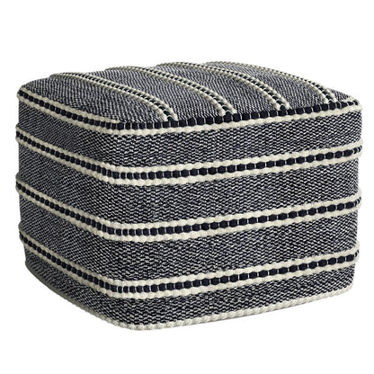 18" Navy Blue And White Polyester Outdoor Pouf Ottoman