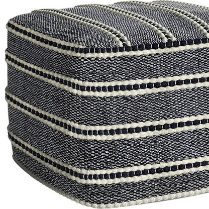 18" Navy Blue And White Polyester Outdoor Pouf Ottoman