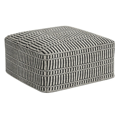 20" Black And White Polyester Geometric Outdoor Pouf Ottoman