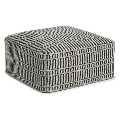 20" Black And White Polyester Geometric Outdoor Pouf Ottoman
