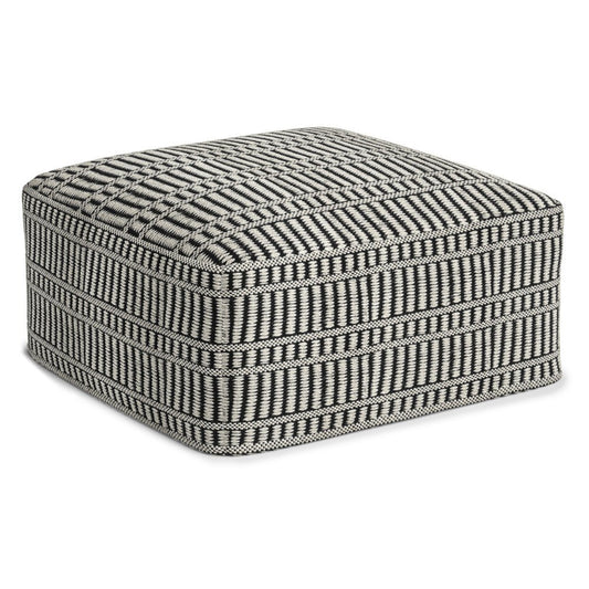 20" Black And White Polyester Geometric Outdoor Pouf Ottoman