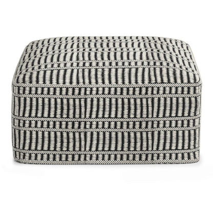 20" Black And White Polyester Geometric Outdoor Pouf Ottoman